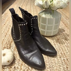 Black leather studded booties